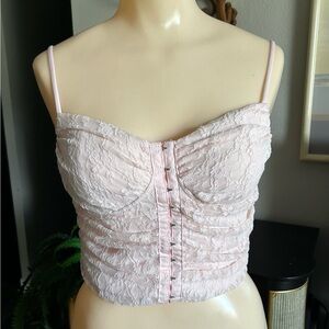 Moa Moa Ribbed Lace Light Pink Corset Style Top